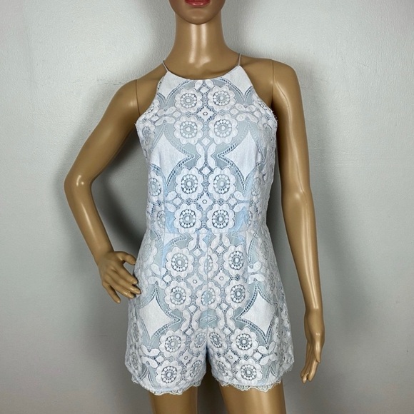 NEW SAYLOR REVOLVE BLUE LACE BACKLESS ROMPER - Picture 2 of 8